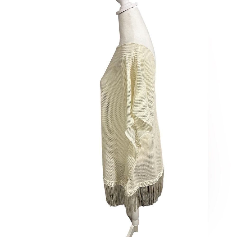 VICTORIA'S SECRET Shimmer swim cover up with fringe medium cream knit oversized - Picture 6 of 10